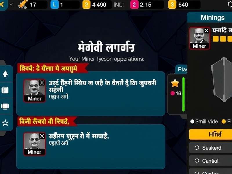 Idle Miner Tycoon - Hindi Localization Idle Miner Tycoon Hindi language interface showing mining operations with Hindi text