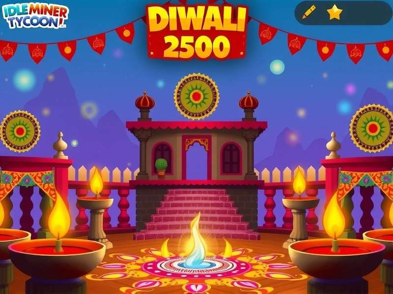 Idle Miner Tycoon - Diwali Event Idle Miner Tycoon Diwali event with festive diyas and rangoli decorations